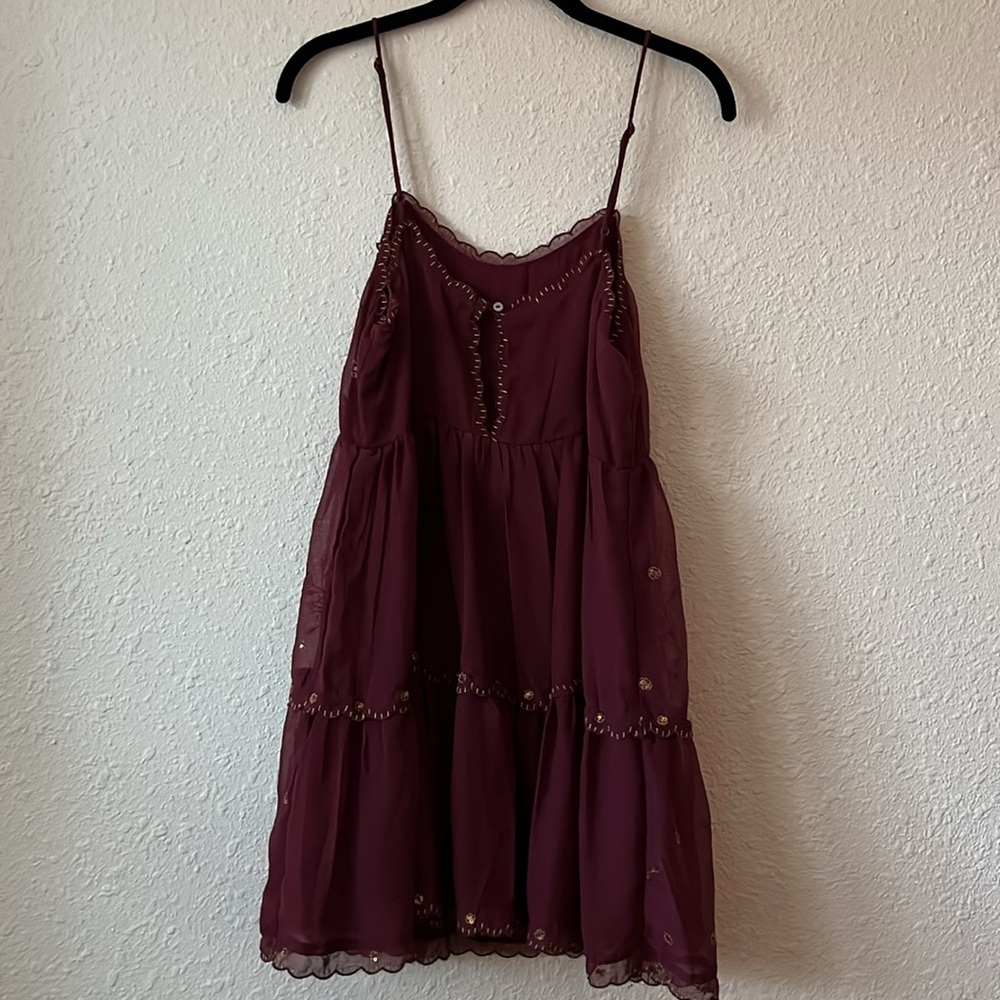 Urban Outfitters Burgundy and Gold Sequin Embellished Hanna Mini Dress Sz Small - Picture 6 of 9